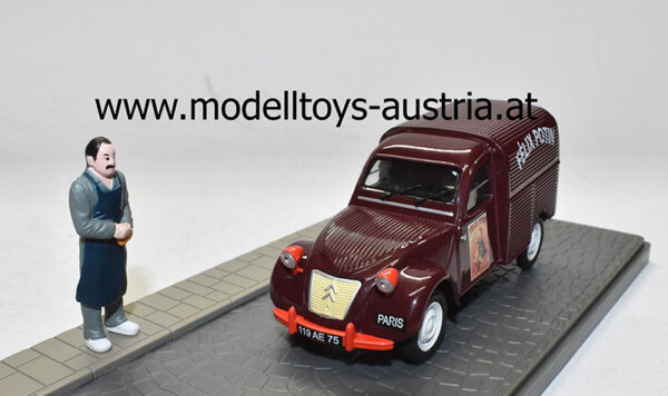 Citroen 2CV 2 CV Fourgonnette Felix Portin LEBENSMITTELVERKÄUFER dunkelrot 1:43 Diorama
