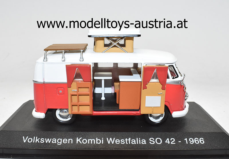 VW T1 Bus Transporter SO42 Westfalia Camper 1966 weiss / rot 1:43