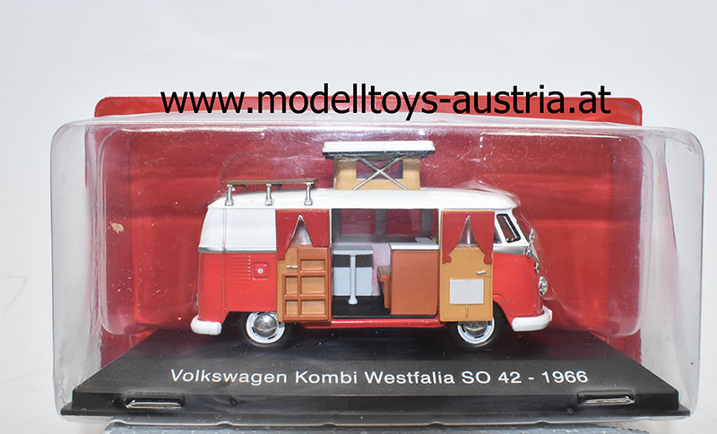VW T1 Bus Transporter SO42 Westfalia Camper 1966 weiss / rot 1:43