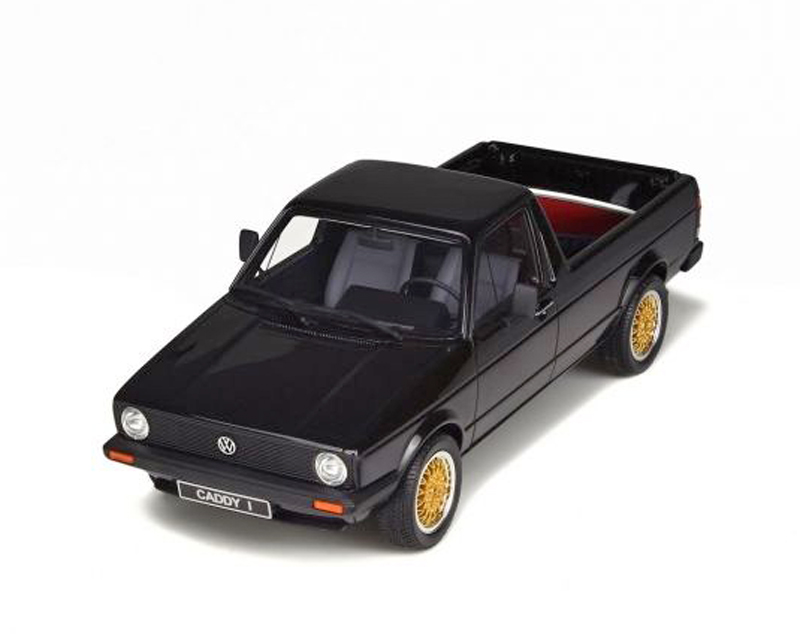 VW Golf I Golf 1 Caddy Pick up schwarz mit blauem Surfbrett 1:18