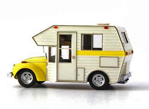 VW Käfer Minihome Motorhome Camper Caravan Campingbus 1977 gelb / weiss 1:43