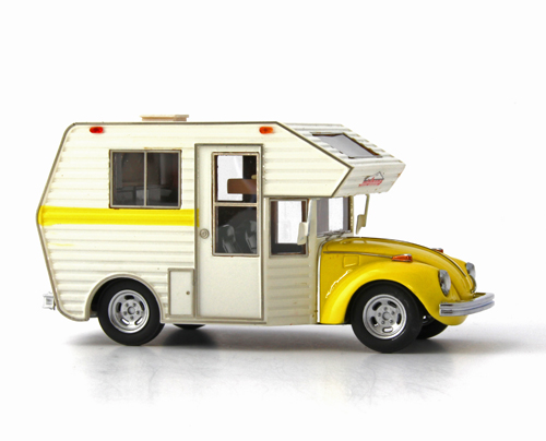 VW Käfer Minihome Motorhome Camper Caravan Campingbus 1977 gelb / weiss 1:43