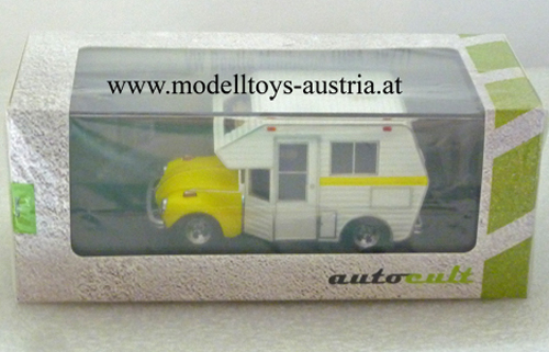 VW Käfer Minihome Motorhome Camper Caravan Campingbus 1977 gelb / weiss 1:43