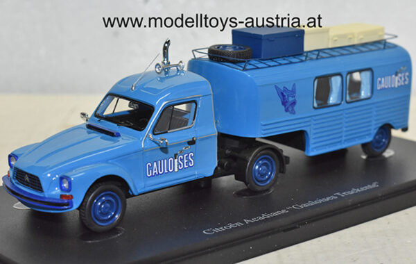Citroen Acadiane mit Anhänger Camping Sattelzug Gauloises Truckente 1981 blau 1:43