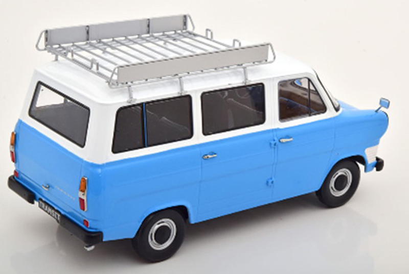 Ford Transit Bus 1965 mit Dachgepäckträger blau / weiss 1:18