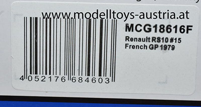 Renault RE10 Renault 1979 Jean Pierre JABOUILLE Sieger Frankreich GP 1:18 MCG