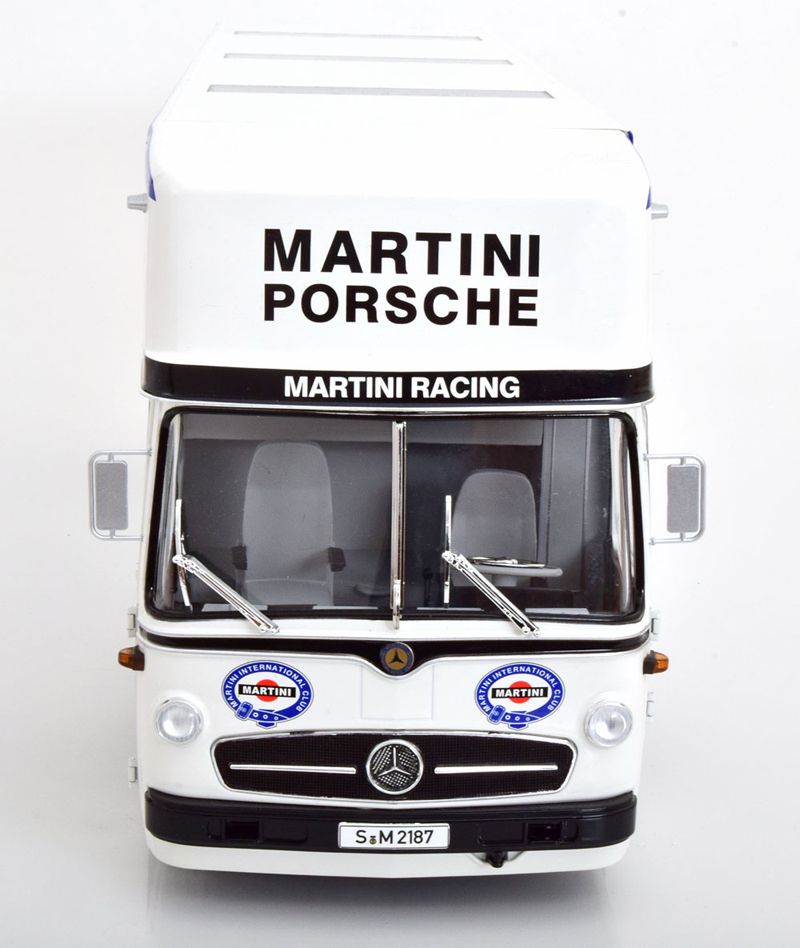 Mercedes O317 Porsche Rentransporter Martini 1968 weiss 1:18
