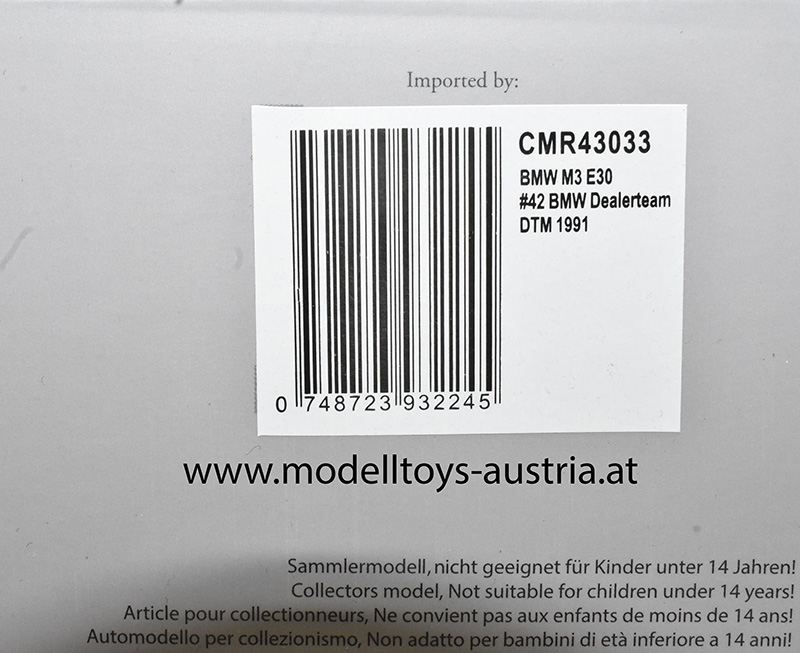 BMW E30 M3 DTM 1991 Cor EUSER BMW Dealerteam 1:43