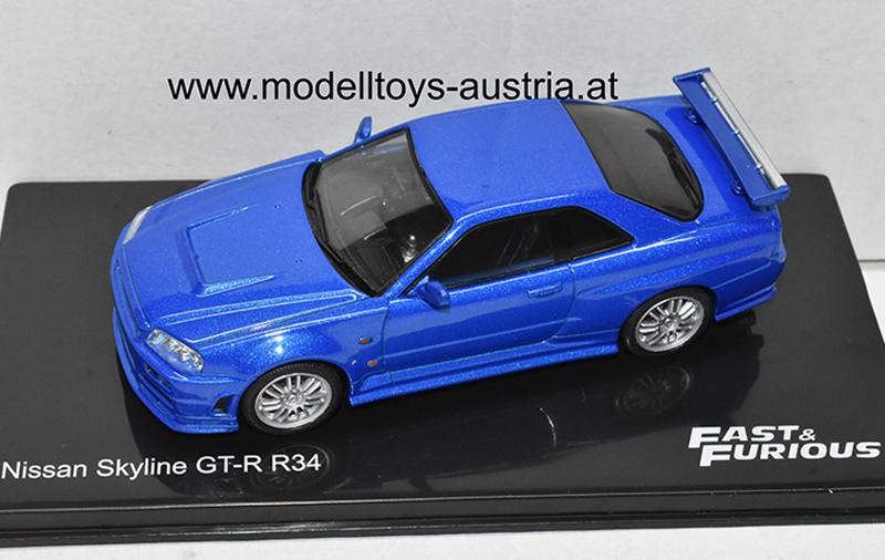Nissan Skyline R34 GT-R 2000 Fast & Furious blau metallik 1:43