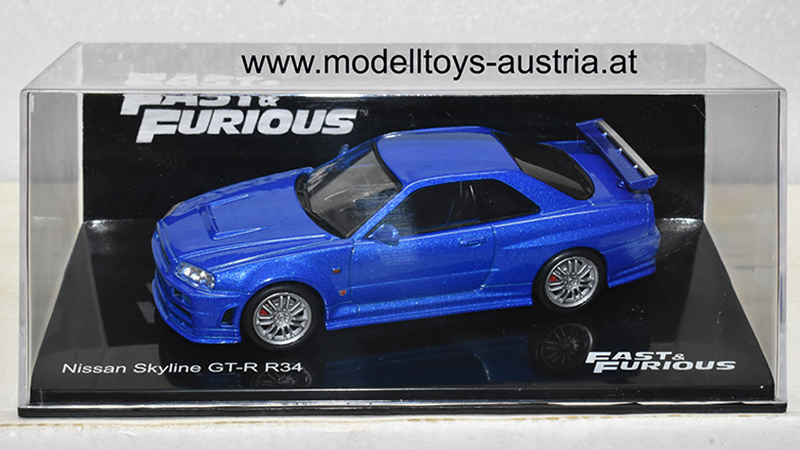 Nissan Skyline R34 GT-R 2000 Fast & Furious blau metallik 1:43