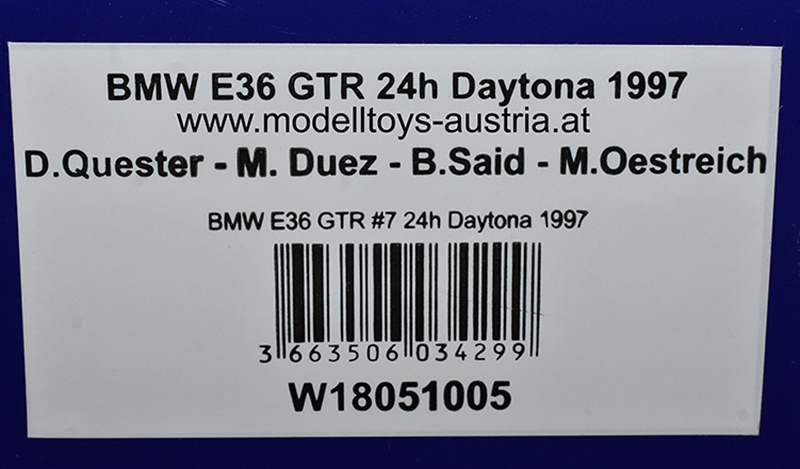 BMW E36 Coupe M3 GTR 1997 Daytona Dieter QUESTER / Marc DUEZ / Boris SAID / Markus ÖSTREICH Red Bull 1:18