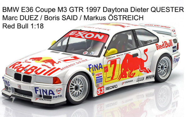 BMW E36 Coupe M3 GTR 1997 Daytona Dieter QUESTER / Marc DUEZ / Boris SAID / Markus ÖSTREICH Red Bull 1:18