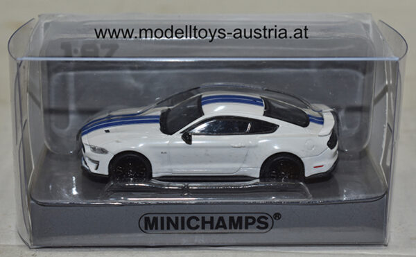 Ford Mustang Coupe 2018 weiss mit blauen Streifen 1:87 H0