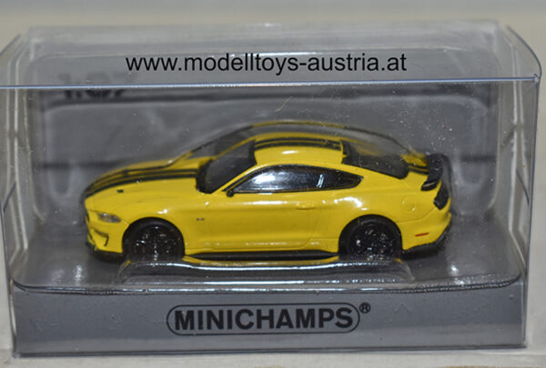 Ford Mustang Coupe 2018 gelb mit schwarzen Streifen 1:87 H0
