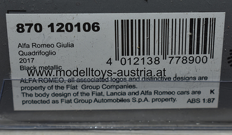 Alfa Romeo Giulia QUADRIFOGLIO 2017 schwarz 1:87 H0 – Bild 2